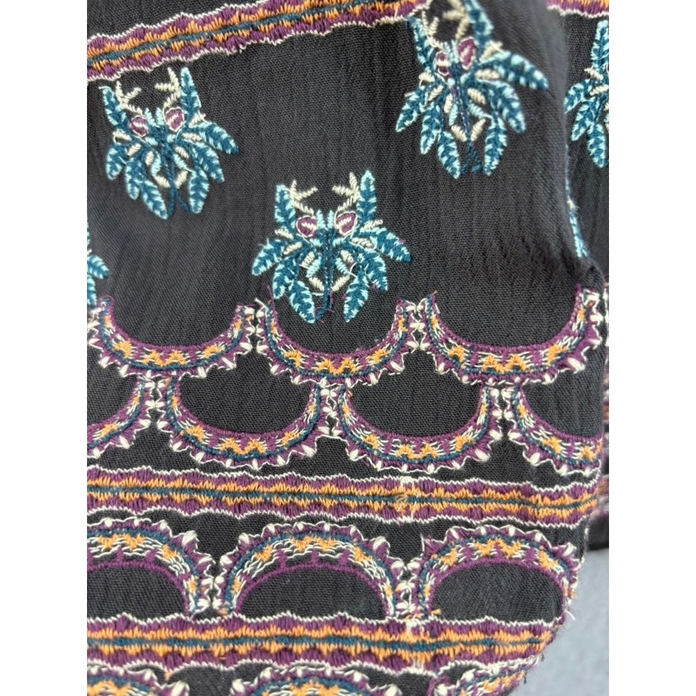 Sundance Mia Pants Women Sz XL Embroidered Wide Leg Smocked Boho Cropped Pockets - Picture 3 of 9